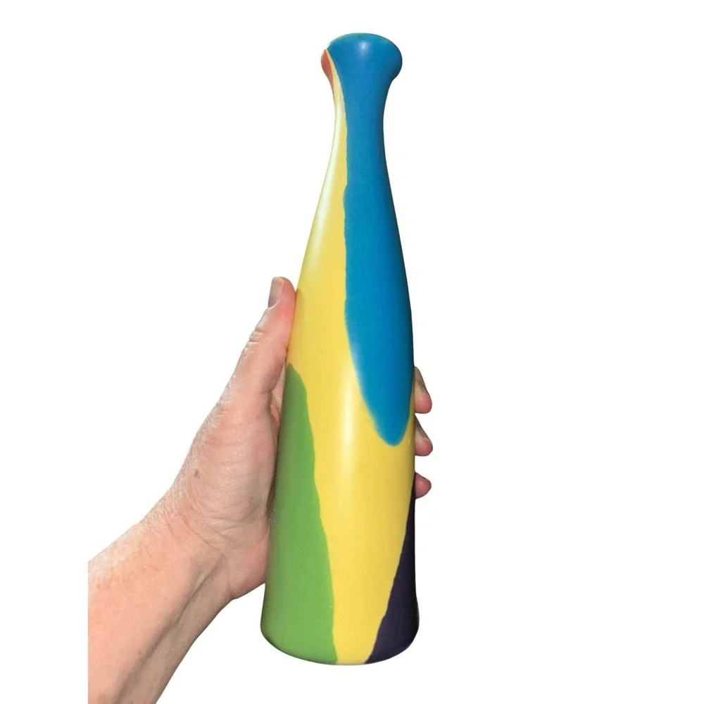 Hand Painted Ceramic Art Vases Set of‎ 2 Abstract Polka Dot Color Block Yellow